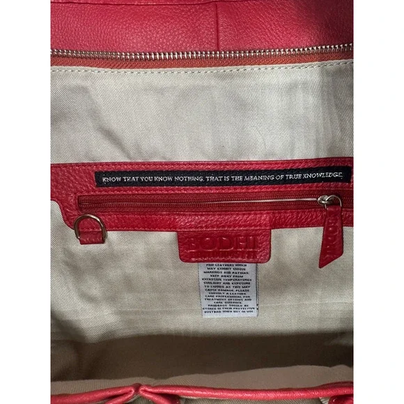 Auth. BODHI Red Leather Chain Handbag Shoulder BBW00045111 Soft Zip Top Pockets - Picture 3 of 9